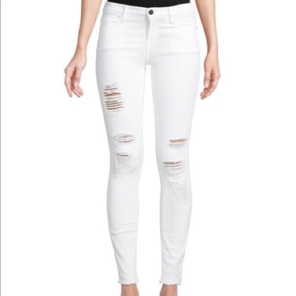 Frame Le High Skinny White Ripped Jeans